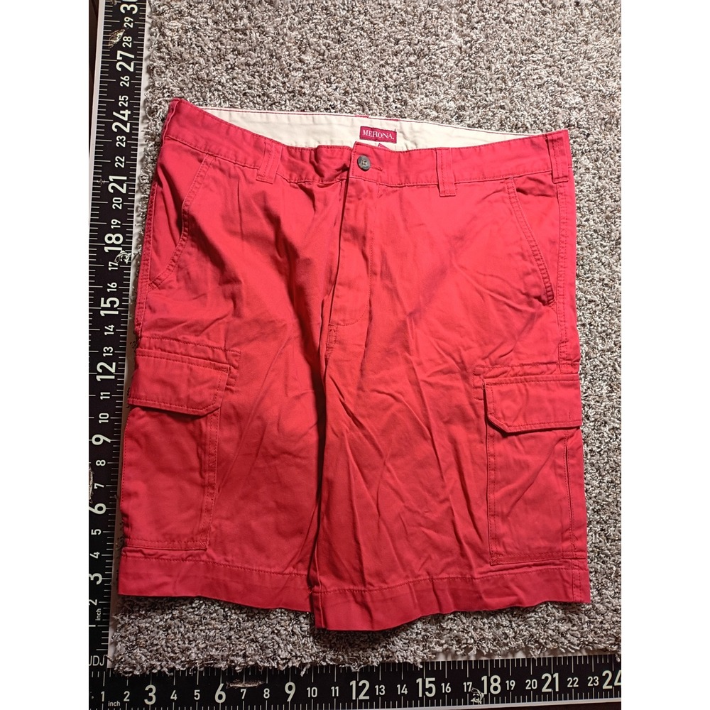 Merona Mens Red Cotton Cargo Shorts Size 38 Casual Outdoor Twill 042158905